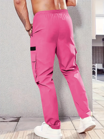 1pc Men'S Fashion Casual Cargo Pants, Solid Color Polyester Non-Stretch Fabric, All-Season Regular Fit with Multiple Pockets, Woven Straight-Leg Trousers for Sports and Leisure