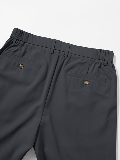 Men's Sleek Solid Color Dress Pants - Polyester, Mid-Rise with Pockets, Ideal for Office & Casual Wear in Spring/Summer, Non-Stretch Fabric