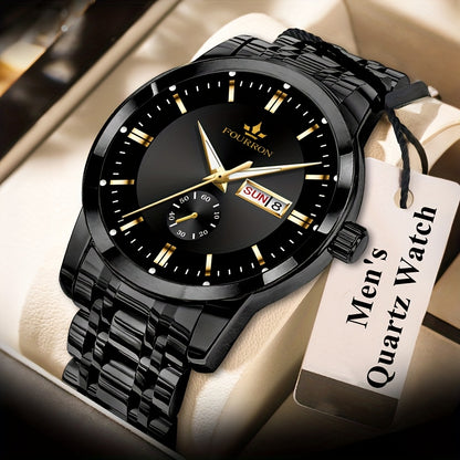 1 New Brand Men'S Luxury Automatic Quartz Watch with Stainless Steel Strap, Blue Dial, Date Display, and Luminous Hands - Waterproof, Stylish for Casual Attire, Perfect Gift for Holidays and Birthdays, Casual Wear Watch | Ele