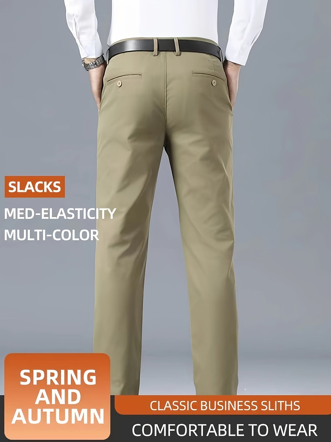 Men's Casual Solid Color Dress Pants - Polyester Blend, Woven, Regular Fit, All-Season Comfort, Adult Suit Pants
