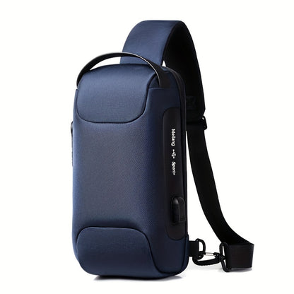 Oxford Fabric Waist Bag with USB Charging & Combination Lock - Sleek Black Crossbody for Men & Women, Ideal for Outdoor Activities & Motorcycle Riding, Perfect Valentine's or Father's Gift, Motorcycle Bag