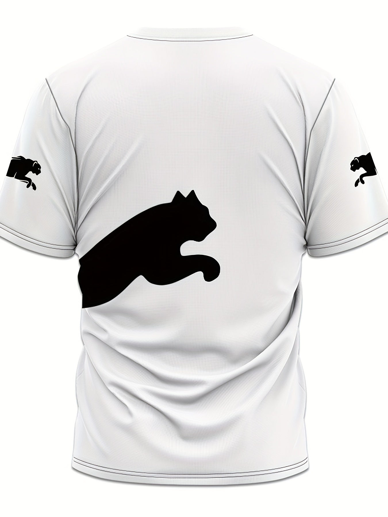 Men's 3D Print Cat Graphic T-Shirt - Casual Short Sleeve Summer Tee with Black & White Contrast Design, Breathable Round Neck Top for Outdoor Activities, Machine Washable, Relaxed Fit Shirt, Durable Fabric, Detailed Print Qua