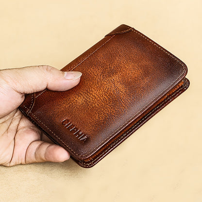 1pc CIEPHIA Vintage Genuine Leather RFID Blocking Wallet for Men - Slim, Multi-Functional ID & Credit Card Holder, Deep Brown with Embossed Logo, Ideal Gift for Valentine's Day