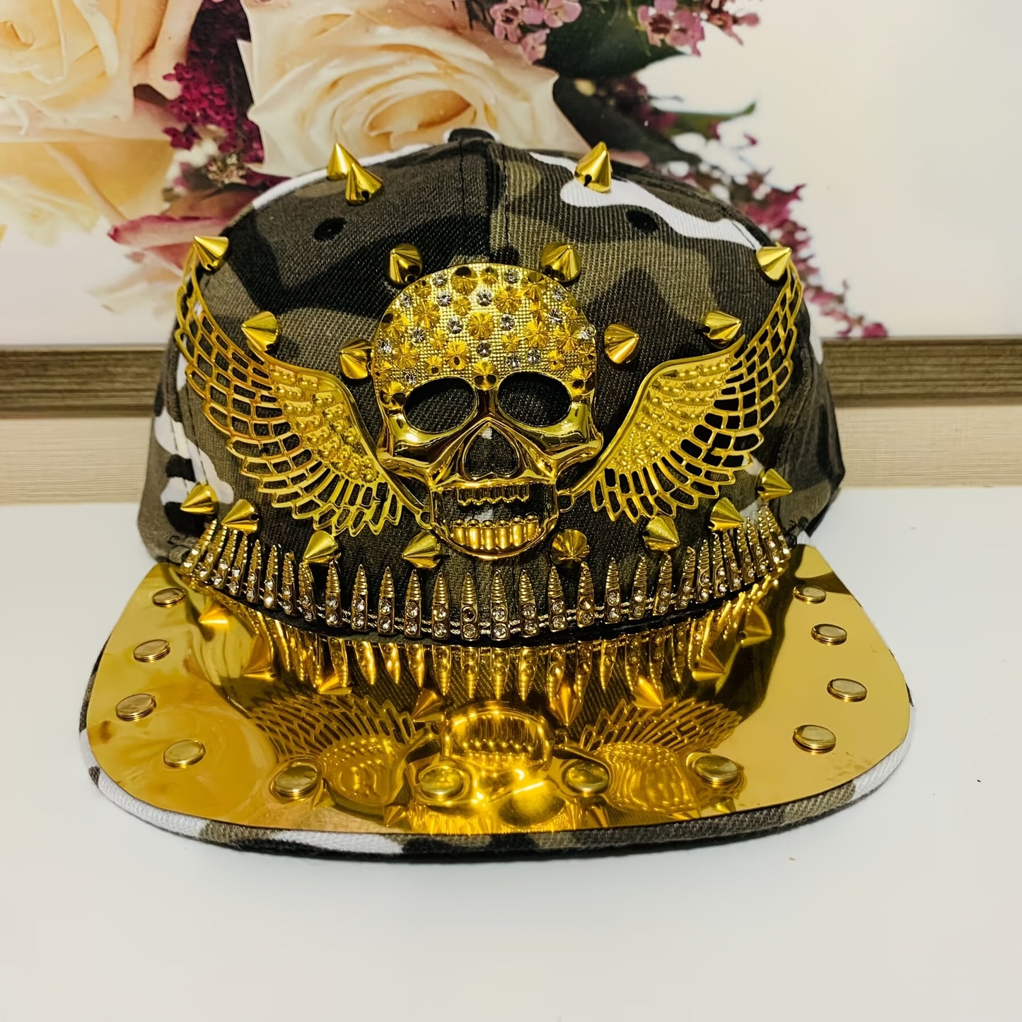 1pc Men'S Fashion Hip-Hop Street Dance Punk Baseball Cap, Lightweight Polyester, Non-Stretch Fabric, Street Style with Skull and Wings Design