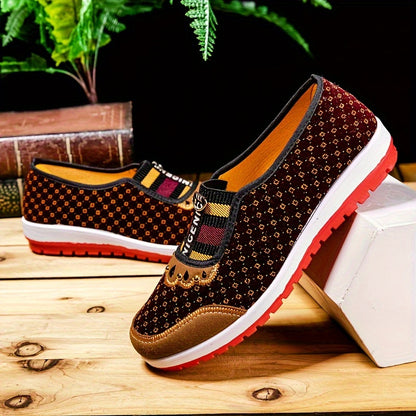 Women's Casual Peking Cloth Flats, Comfortable Soft Sole Slip On Shoes, Chinese Style Low Top Flats