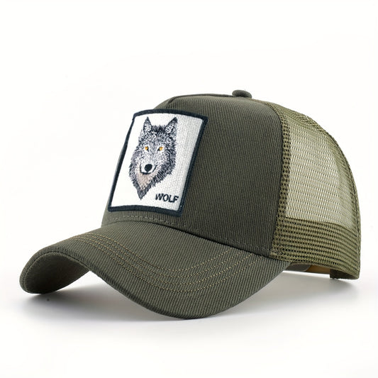 Animal Caps Trucker Hat Men Black Baseball Cap Women White Baseball Cap Men Wolf Trucker Cap Breathable Mesh Summer Baseball Caps Men'S & Women'S Wolf Embroidery Snapback Trucker Hat Fitted Outdoor Sports Adjustable Cap Gorra