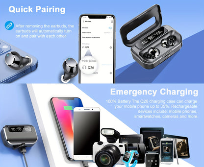 Wireless Earphones 5.3 True Wireless Earbuds with 120H Playback, LED Power Display, Wireless Charging Case, Microphone for TV, Smartphone, Laptop, Sports