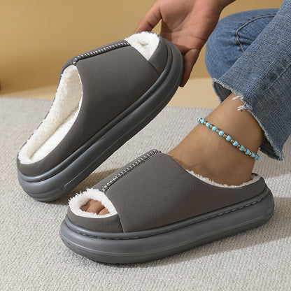Women's Plush Slip-On House Shoes - Soft Open-Toe Indoor Slippers, Non-Slip Cushioned EVA Sole, All-Season Cozy Lounge Footwear Black/Gray/Beige/Pink/White - Elegant Home Decor Gift for Women, Simple Design, Durable Sole