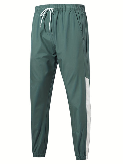 Men's Casual Sports Set, Spring/Autumn Hooded Jacket And Pants, 2-Piece Stylish Athletic Suit, Youth Fashion Trend, Color Block Design