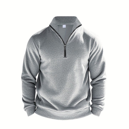 Versatile Ensemble, Men's Casual 2pcs Set: Heavyweight Zip-Up High Neck Sweatshirt & Pocketed Work Pants - Solid Color, Plush Fabric for Fall/Winter