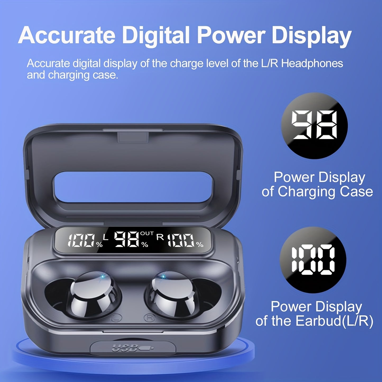 Wireless Earphones 5.3 True Wireless Earbuds with 120H Playback, LED Power Display, Wireless Charging Case, Microphone for TV, Smartphone, Laptop, Sports