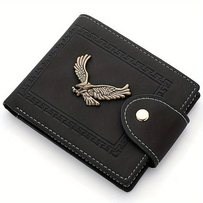 Fashion Eagle Wallet For Men, Zipper Snap Coin Credit Card Bag, Frosted PU Leather Clip For Men