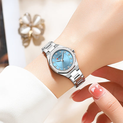 CURREN Women's Elegant Fashion Luxury Rhinestone-Adorned Small Dial Watch - Stainless Steel Band, Zinc Alloy Case,, Analog Display - Ideal for Business & Social Events, Perfect Gift, CURREN