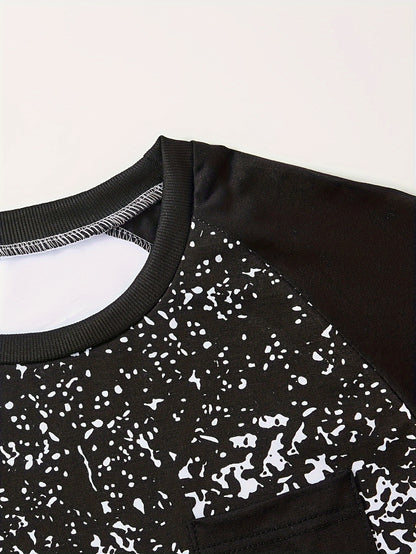 Chic Printed T-shirt, Men's Casual Street Style Stretch Round Neck Tee Shirt For Summer