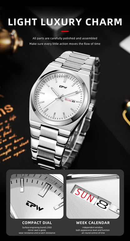 TPW Brand Men's Fashion Luminous Calendar Week Multifunctional Quartz Watch Men's Gifts