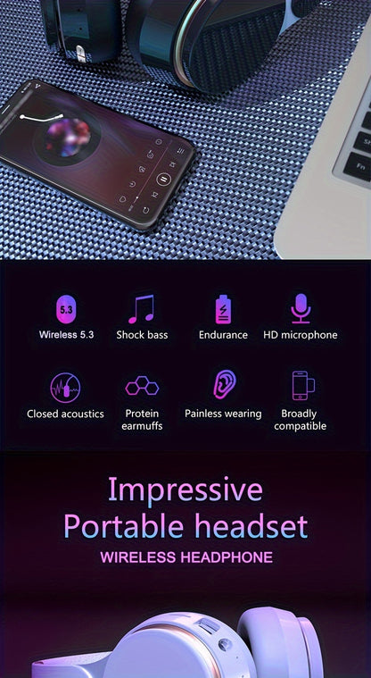 1pc Retro Style Wireless Headphones with HiFi Sound, Foldable & Portable Design, Built-in Radio, Condenser Mic, Button Control, Compatible with Cellphones, Ideal for Gaming, Exercise, Home Use - 5.3 Chip, Type-C Charging, Non