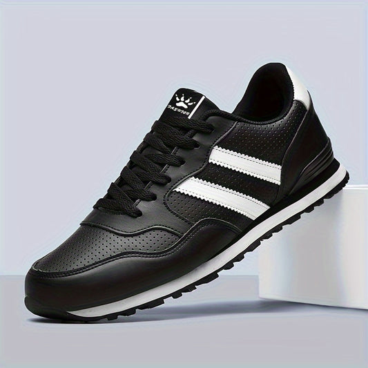 Men's Trendy Sneakers Solid Striped Running Shoes Low Top Lace Up Non Slip Comfy For Jogging Workout Outdoor Casual Activities All Seasons