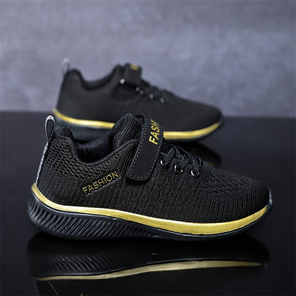 Youngsters' Breathable Knit Sneakers with Closure - Lightweight EVA Sole, All-Season Casual & Outdoor Running Shoes for Boys & Girls, Black, Youngsters Sneakers, Youngsters'S Footwear, Sporty Youngsters'S Footwear, Durable Yo