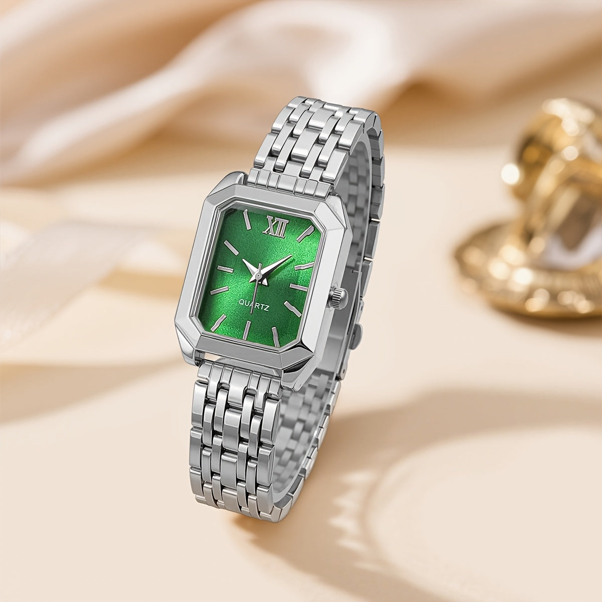 Women's Glamorous Elegant Quartz Watch - Light Blue Dial, Roman Numeral XII, Alloy Metal Band, Rectangular Case, Non, Everyday Casual & Formal Wear, Middle East Collection Luxury Gift, Formal Timepiece | Sophisticated Style |