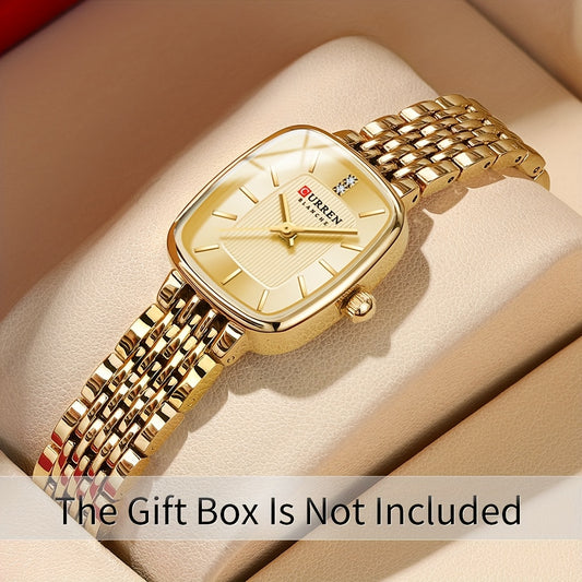 CURREN Women's Watch Original Brand Stainless Steel Strap New Square Subdial Fashionable Casual Business Quartz Analog