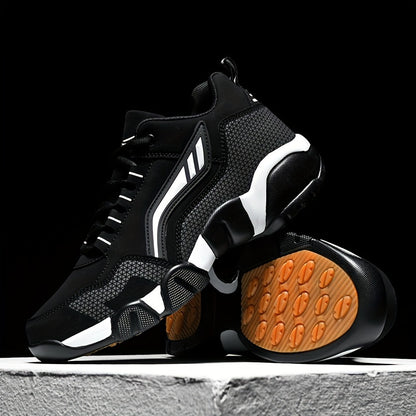 Men's Casual Sporty Sneakers - High Quality PU Upper, Non-Slip Rubber Sole with Cushioned Comfort & Inner Arch Support, Low-Top Lace-Up Design for All-Day Wear (Black/White) - Spring/Fall/Winter Seasonal Versatility, Comforta