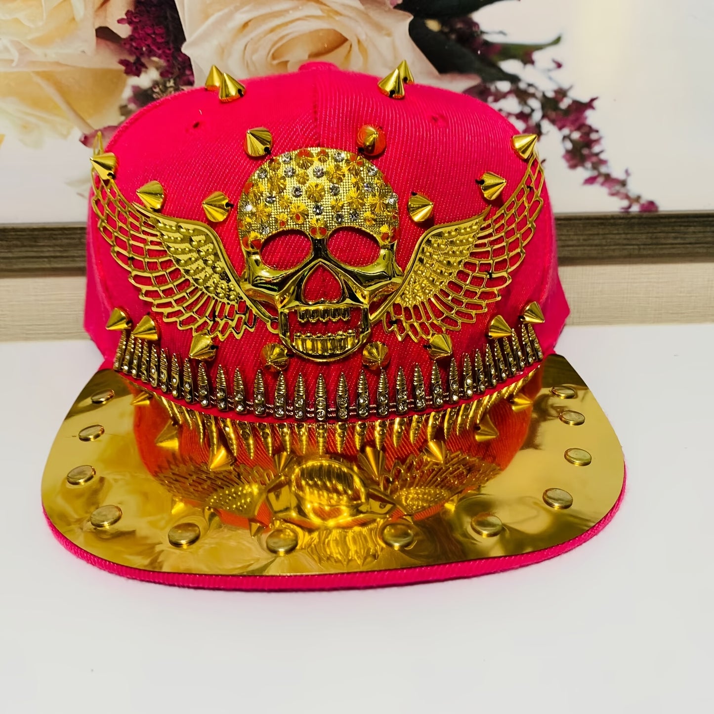 1pc Men'S Fashion Hip-Hop Street Dance Punk Baseball Cap, Lightweight Polyester, Non-Stretch Fabric, Street Style with Skull and Wings Design
