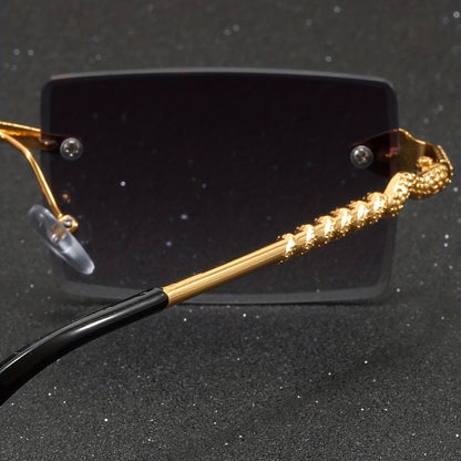 Vintage Style Square Rimless Glasses with Snake Design, Zinc Alloy Frame, Black Lenses, ENSARJOE