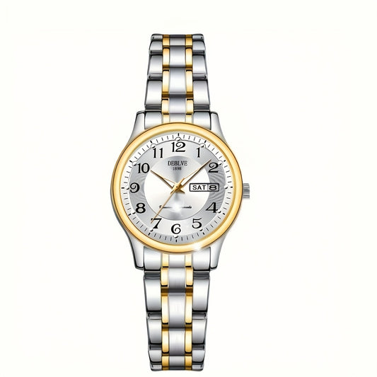 DEBLVE Women'S Watch - Glowing Face, Steel Strap, Week Calendar Display, Perfect Present for Birthdays, Celebrations, And Anniversaries
