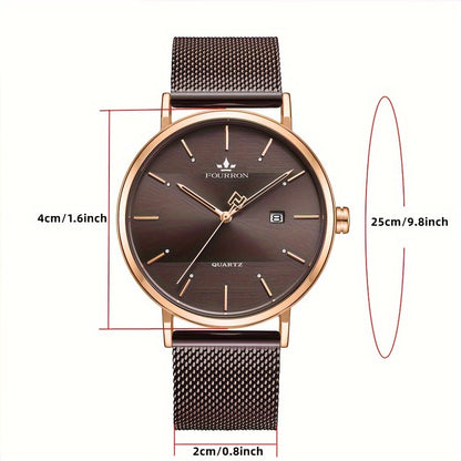 The FOURRON Brand Offers a New Stainless Steel Men'S Quartz Watch Featuring a Stylish And Minimalist Design, Perfect for Everyday Wear, Travel, And Business. It Is an Ideal Choice for Birthday And Holiday Gifts, with Multifun