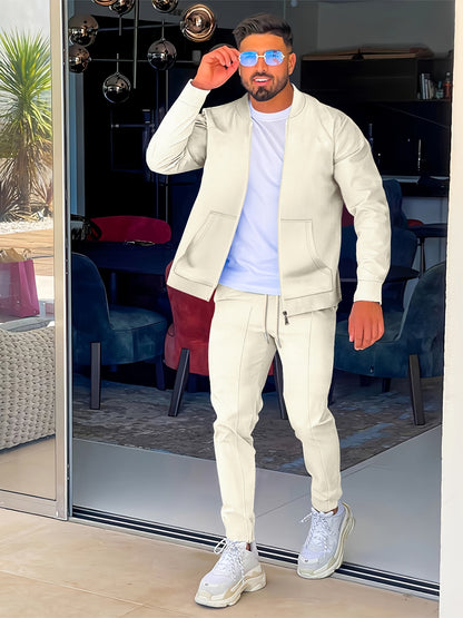 Baseball Collar Jacket and Pants Set in Waffle Fabric