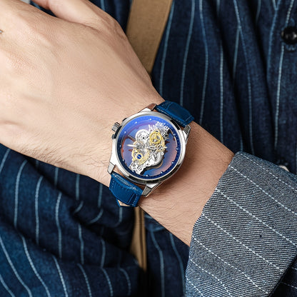 TPW Men's Rose Golden Skeleton Luminous Quartz Watch - Glamorous Luxury Wristwatch with Exposed Movement, Comfortable Metal Band, Father's Day Gift for Him, Luxury Men's Watch | Romantic Watch Design | Rose Golden Finish