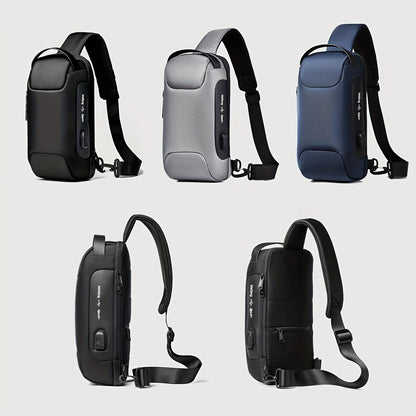 Oxford Fabric Waist Bag with USB Charging & Combination Lock - Sleek Black Crossbody for Men & Women, Ideal for Outdoor Activities & Motorcycle Riding, Perfect Valentine's or Father's Gift, Motorcycle Bag