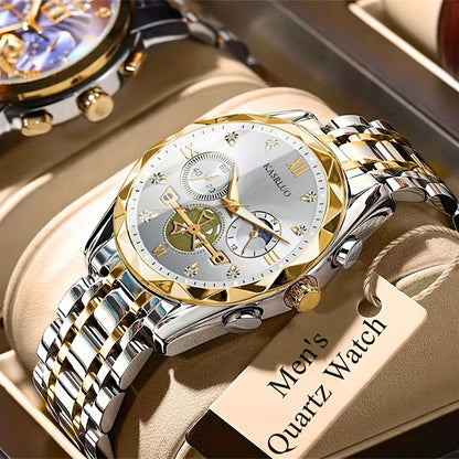 1pc Men'S Stainless Steel Quartz Watch with IPX7, Luminous Display, Rhinestone Accents, Scratch-Resistant Dial, Date Window & Chronograph Function - Stylish Casual Timepiece for Casual Attire, Everyday Timepiece | Luminous Wa
