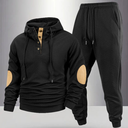 2pcs Autumn New Texture Men's Sportswear Set, Hoodie and Drawstring Pants with Pocket Contrast Design, Lightweight for Outdoor Sports and Casual Wear