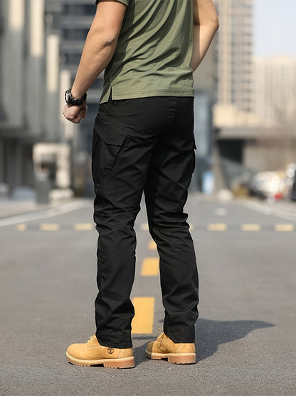 Men's Olive Green Tactical Cargo Pants - Durable Polyester, Multi-Pocket Design for Hiking & Outdoor Adventures, Machine Washable, Camping Gear