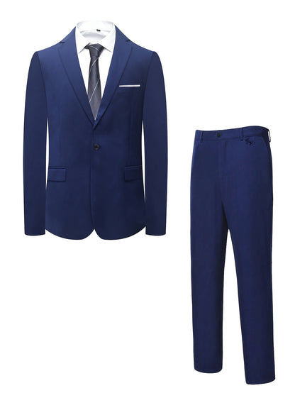 Men's Two-Piece Suit in Solid Color with Sealed Pockets, Regular Fit Suit Pants, Elegant and Classic, Suitable for Business and Wedding Parties