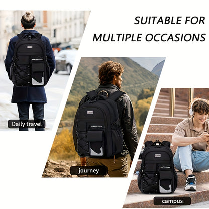 Large Capacity Backpack Set 3pcs, Polyester Lined, Spliced, Adjustable Shoulder Straps, Zipper Closure, Lightweight, Casual Style, for Going Out