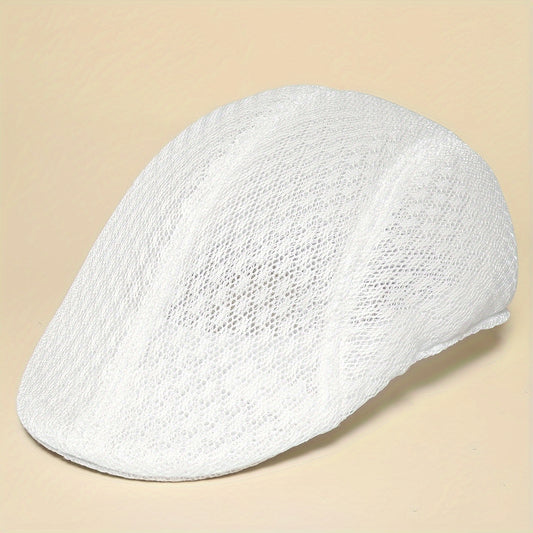 Lightweight Breathable Mesh Beret Hat - Adjustable, Solid Black, Funky Style Polyester Painter Cap for Outdoor Activities