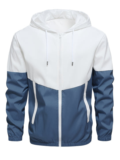 Men's Casual Sports Set, Spring/Autumn Hooded Jacket And Pants, 2-Piece Stylish Athletic Suit, Youth Fashion Trend, Color Block Design