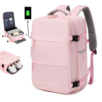 Large Capacity Women'S Travel Backpack with Shoe Compartment, Flight Approved Carry-On, Business Laptop Bag, Polyester Lined, Adjustable Strap, Zipper Closure, Solid White, USB Powered