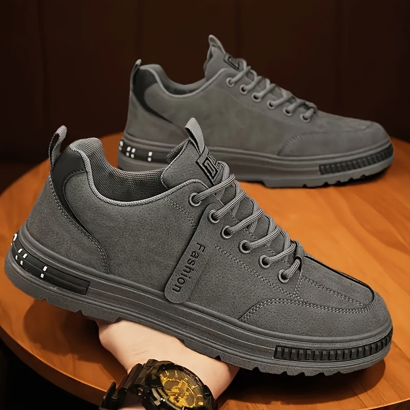 Men'S All-Season Low Top Sneakers, Solid Color, Non-Slip Durable Sports Casual Shoes, Breathable Fabric Lining, Round Toe, Lace-Up Closure, Faux Upper, PVC Sole, Cloth Insole - Versatile for Casual & Sports Use