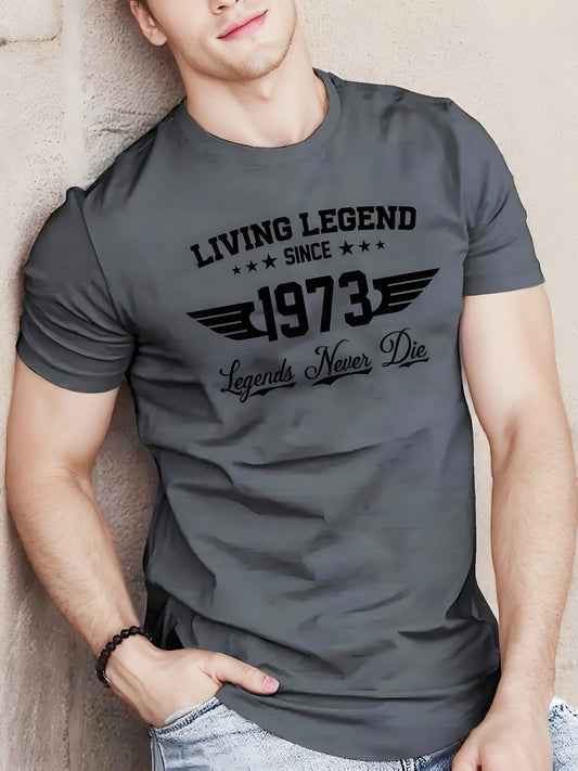 Men's "Living Legend 1973 to Present" Graphic T-Shirt - Grey 3D PrintCasual Summer Street Style Short Sleeve Crew Neck T-Shirt with rugged design. Features technical fabric for breathability, cooling comfort, quick-dry perfor