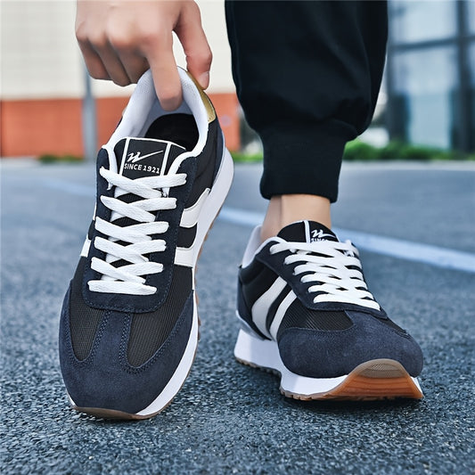 AOPLUS Men's Breathable Casual Sneakers - Lightweight Running Shoes with Cushioned Insole, Durable Rubber Sole, and Stylish Color Block Design for Sports and Casual Attire
