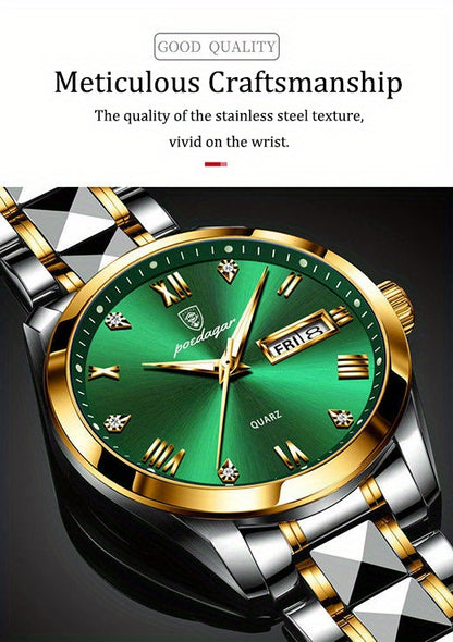 Luminous Calendar Men's Quartz Watch Business Sports Teenagers Trend Stainless Steel Student Wristwatches, Ideal choice for Gifts Christmas Gift Valentine's Day