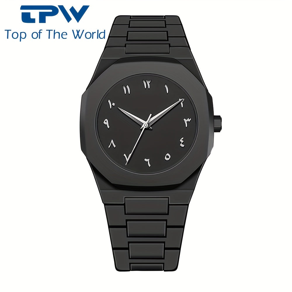 TPW Men's Ultra-Thin Minimalist Quartz Watch - Black Arabic Dial, Round Face, Battery-Powered, Durable Comfortable Strap for Casual & Formal Wear