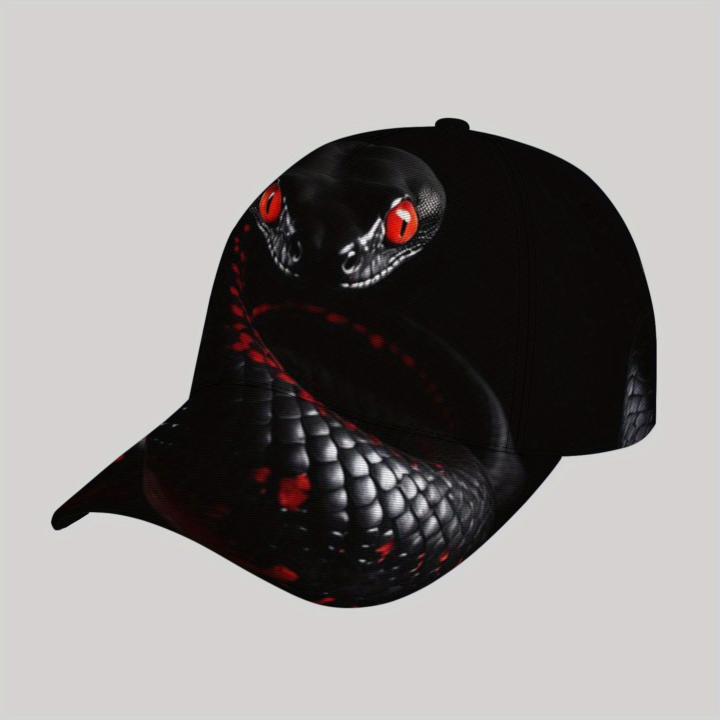 CUTEHSJ Men's Punk Rock Baseball Cap - Lightweight Adjustable Sun Hat with Red Snake Graphic, Black & Red Contrast Design for Beach, Fishing, Outdoor Activities & Vacation, Stylish Headgear