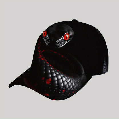 CUTEHSJ Men's Punk Rock Baseball Cap - Lightweight Adjustable Sun Hat with Red Snake Graphic, Black & Red Contrast Design for Beach, Fishing, Outdoor Activities & Vacation, Stylish Headgear