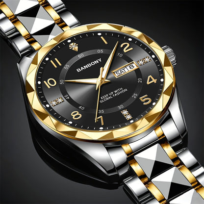 1 New BANBONY Brand Unisex Stainless Steel Quartz Watch with HD Scratch-Resistant Rhinestone-Embellished Simple Digital Round Dial, Luminous Display Date Calendar Battery-Powered Multifunctional Fully Automatic Wristwatch for