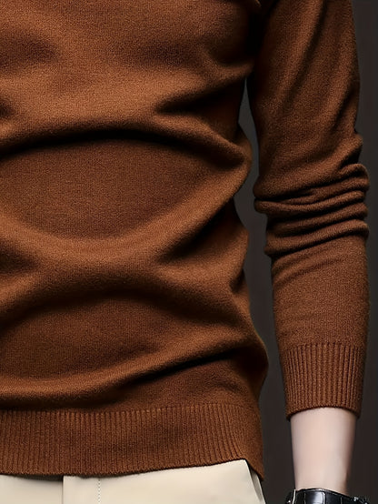 Men's Sleek Light Blue Turtleneck Sweater - Casual Knit Pullover with Ribbed Cuffs, Long Sleeves for Fall/Winter, Soft Viscose Blend