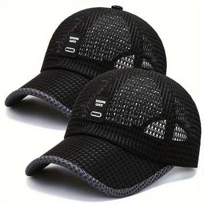 2pcs Unisex Quick-Dry Breathable Mesh Baseball Caps - Adjustable Lightweight Summer Sun Hats with Geometric Textured Design for Outdoor Sports, Football Games & Casual Streetwear (Black & Gray), Game Day Accessories, Durable